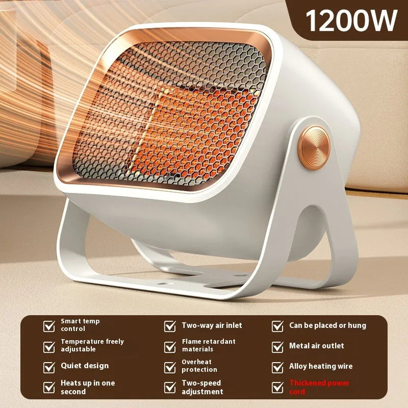 White desktop ceramic heater with rotatable base and push-button controls