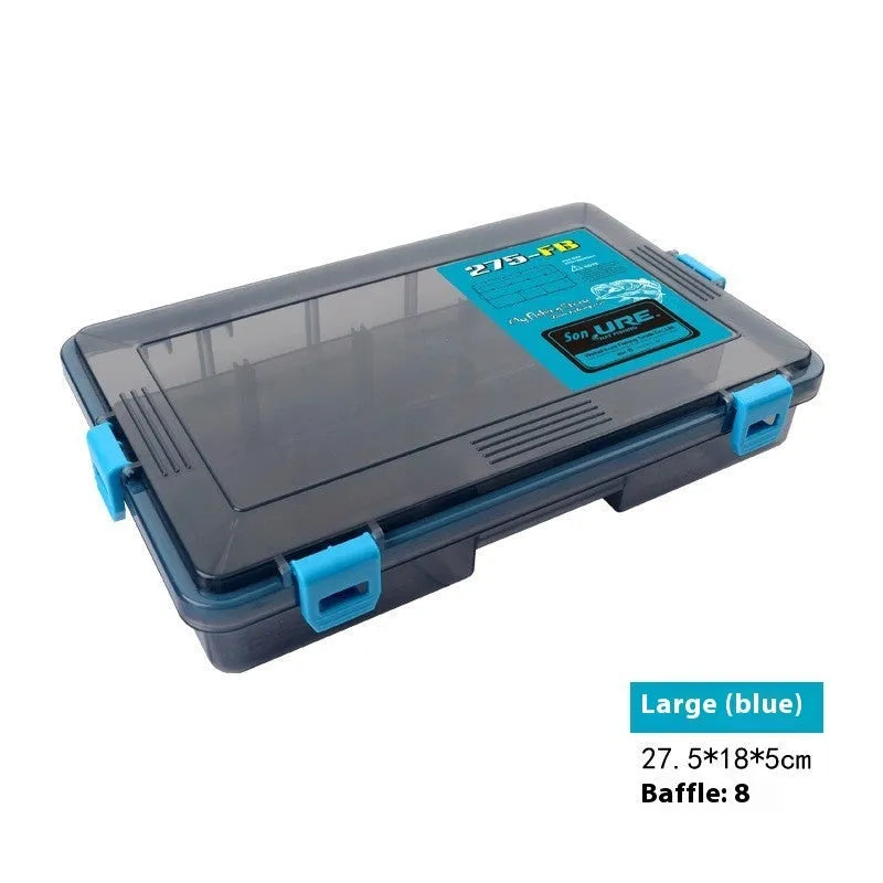 Transparent orange waterproof PP plastic fishing lure storage box with lures inside