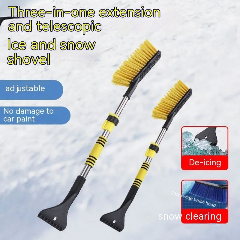 Blue telescopic car snow brush with long handle for winter vehicle snow removal