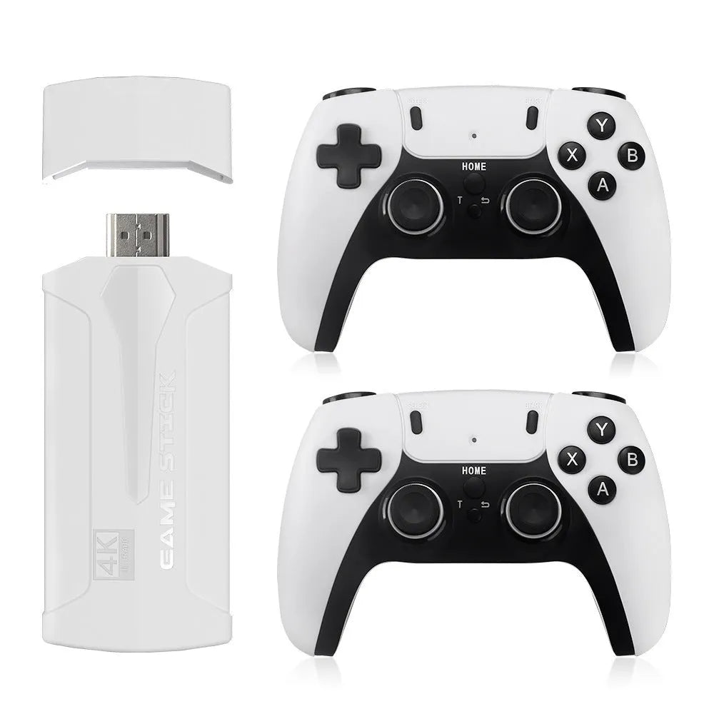 M8 PULS 4K TV game console with dual controllers, ABS plastic, nostalgic design, black colour