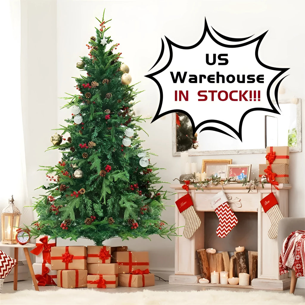 PVC artificial Christmas tree with snow effect and metal stand in 180cm or 230cm heights