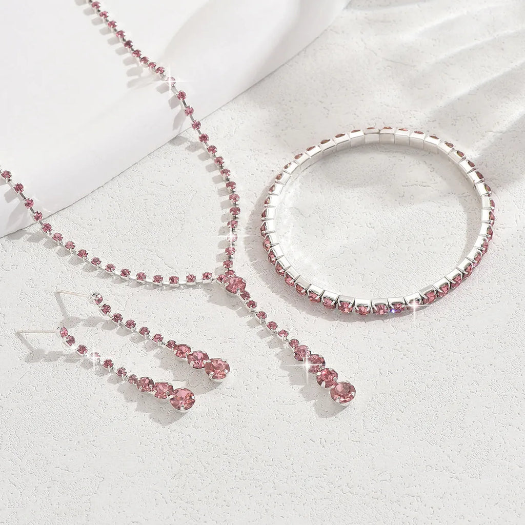Women's bridal jewellery set with rhinestone heart pendants on snake chain