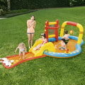 Inflatable PVC children's paddling pool 435x213x117cm in bowling water park design, deflated on grass