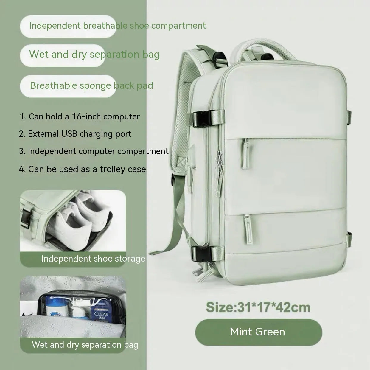 Large nylon waterproof mummy backpack in various colours on a neutral background.