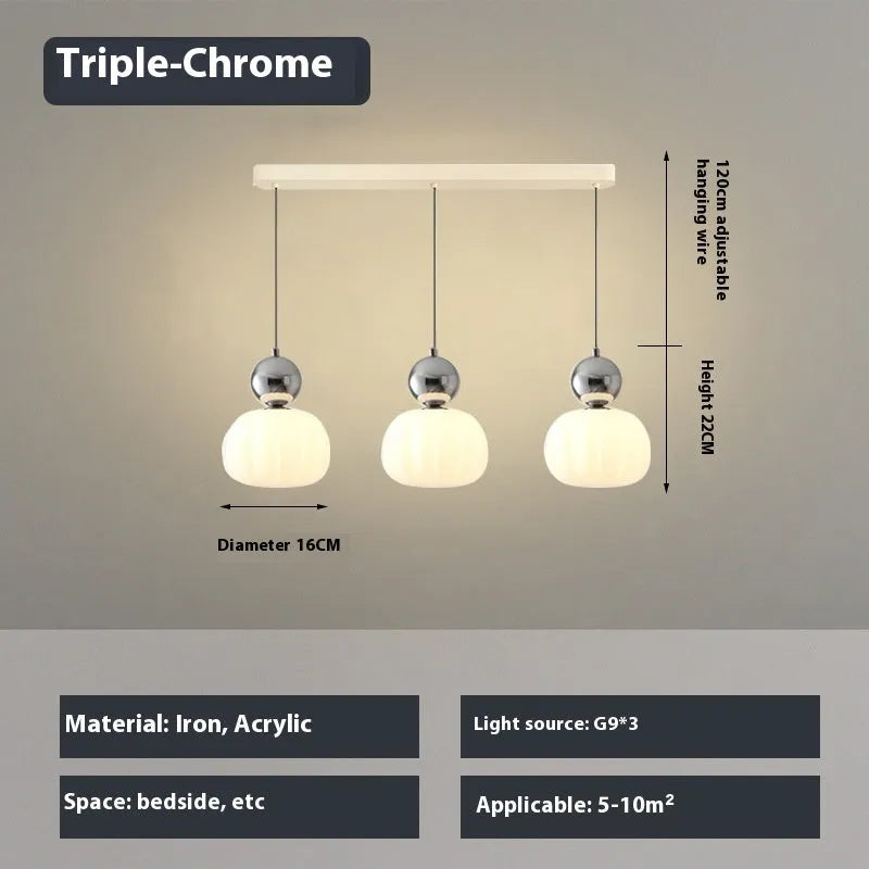 Creative pumpkin-shaped Nordic style ceiling chandelier in alloy, shown in single head and three head configurations.
