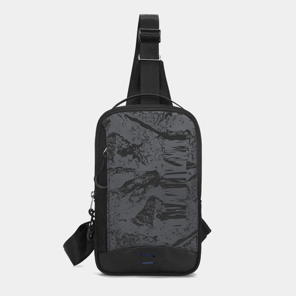 Casual black TPU camouflage chest bag with a single shoulder strap and soft handle.