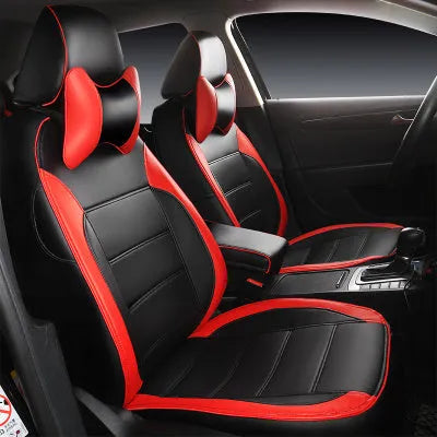 Universal cow leather car seat cover in beige and black with red line options