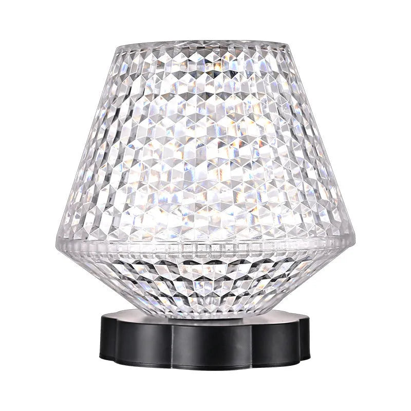 Crystal table lamp with touch sensor base showing three colour temperature options on tabletop