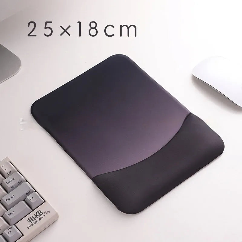 Square silica gel wrist rest mouse pad with cloth surface in colour options of black, blue, pink, or purple