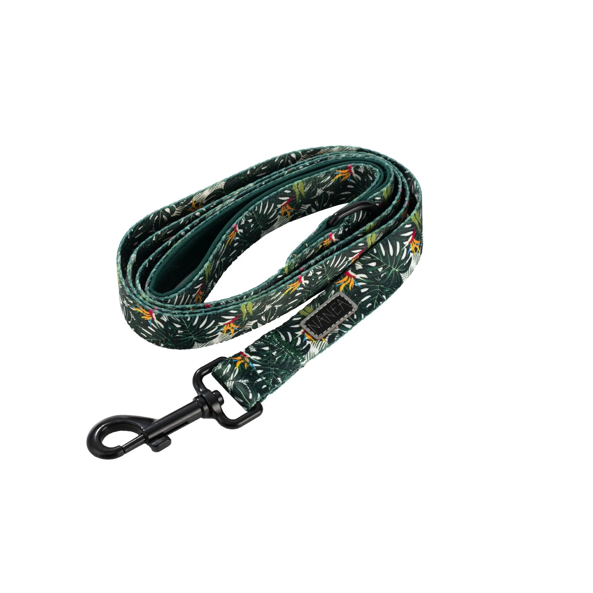 Six-piece adjustable cloth dog harness set with vest, rope, collar, waste bag, bow, and scarf in S, M, L sizes.