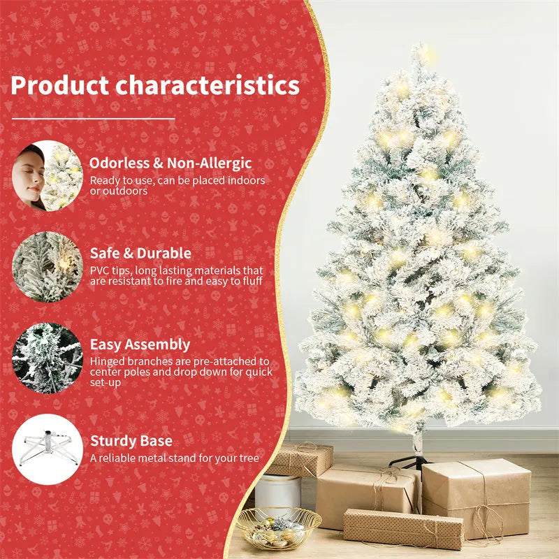 PVC artificial Christmas tree with snow effect and metal stand in 180cm or 230cm heights