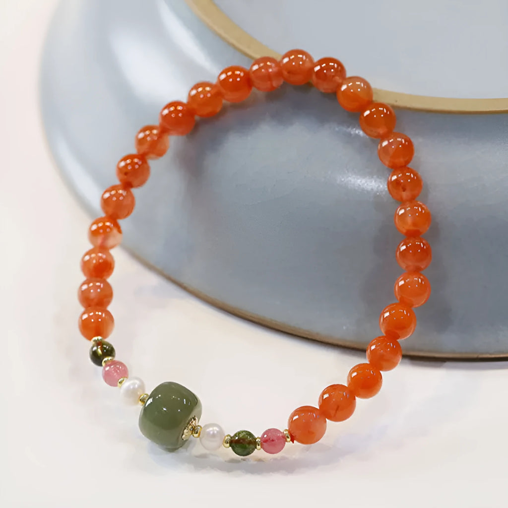 Natural Sichuan cherry red southern red agate bracelet with round beads in ethnic retro design