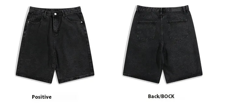 Men's light blue straight-leg denim shorts with a mid-rise waist and zip fly on a plain background.