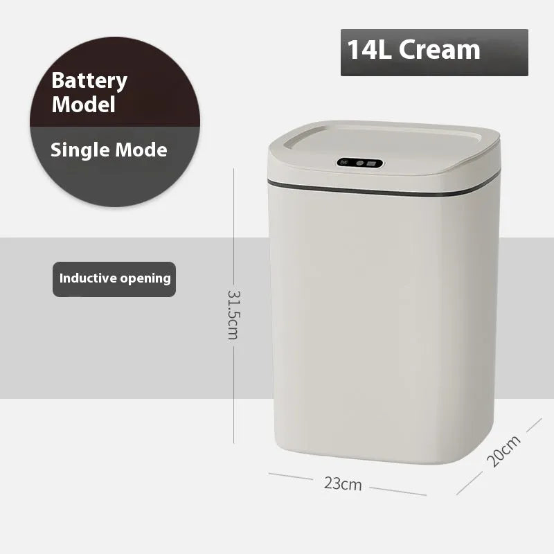 Square intelligent automatic sensor dustbin with induction opening lid in milky white