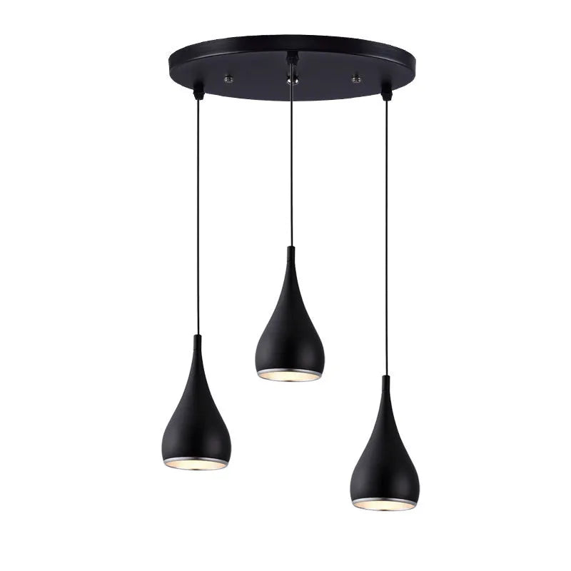 Iron restaurant chandelier ceiling lamp in black white or chrome finish with single or three head configuration