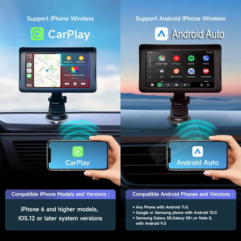 7-inch portable car smart screen display with retractable bracket mounted on windshield
