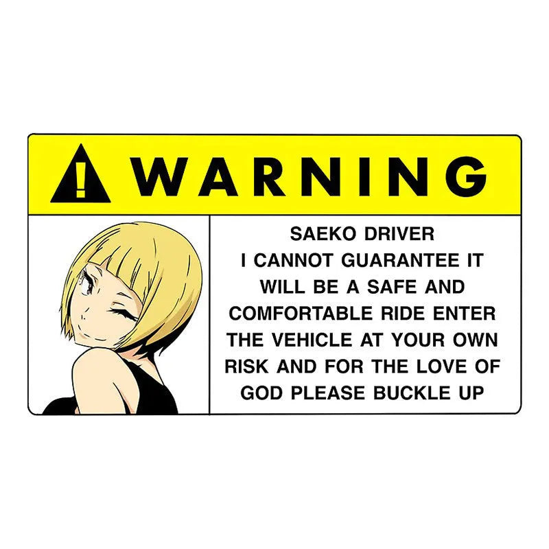 13cm comic car warning sticker in PVC material with humorous design