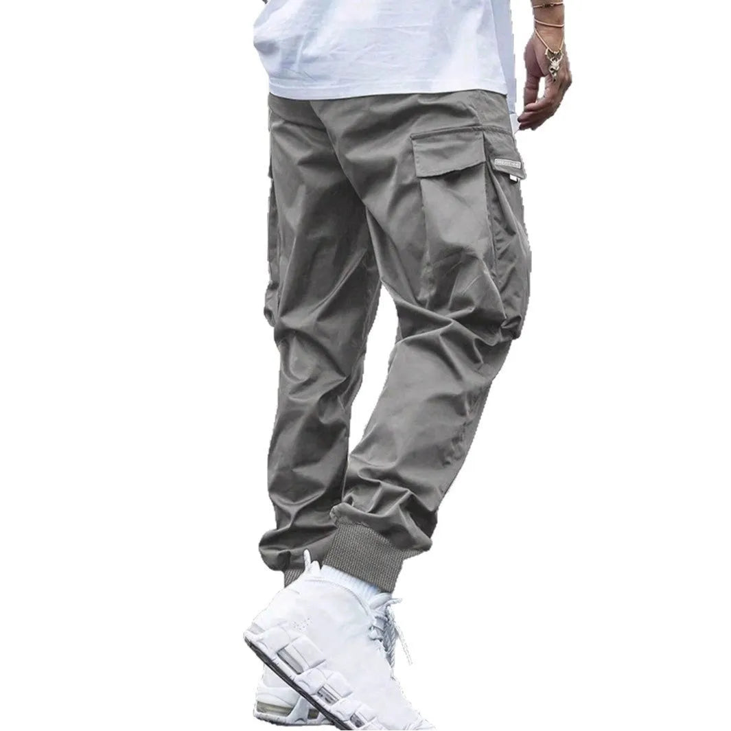 Men's tapered casual polyester trousers in khaki, American retro style