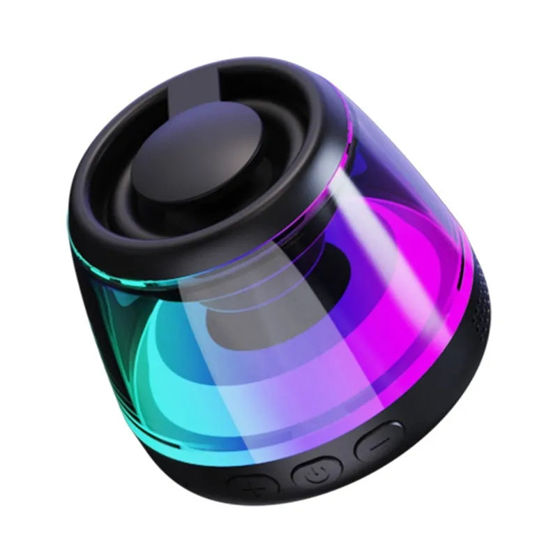 Portable wireless Bluetooth speaker with LED light and magnetic base in black or white