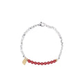 Silver lucky beads couple bracelet with geometric round beads and white K electroplated finish