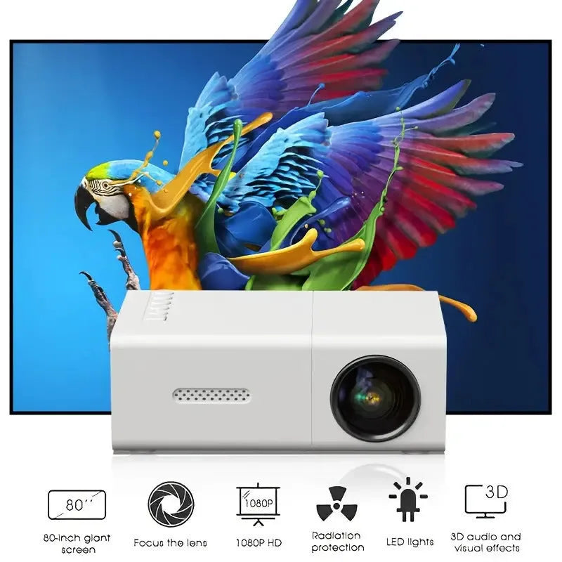 M100 Mini LED home projector in white or black colour with remote control and 100 inch projection capability