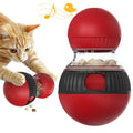 Multicolour plastic rotating cat toy with a dropping ball on a white background