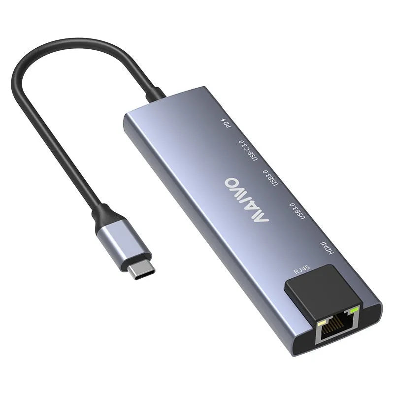 Aluminium alloy Steam Deck six-in-one docking station with USB-C, HDMI, Ethernet and USB ports.