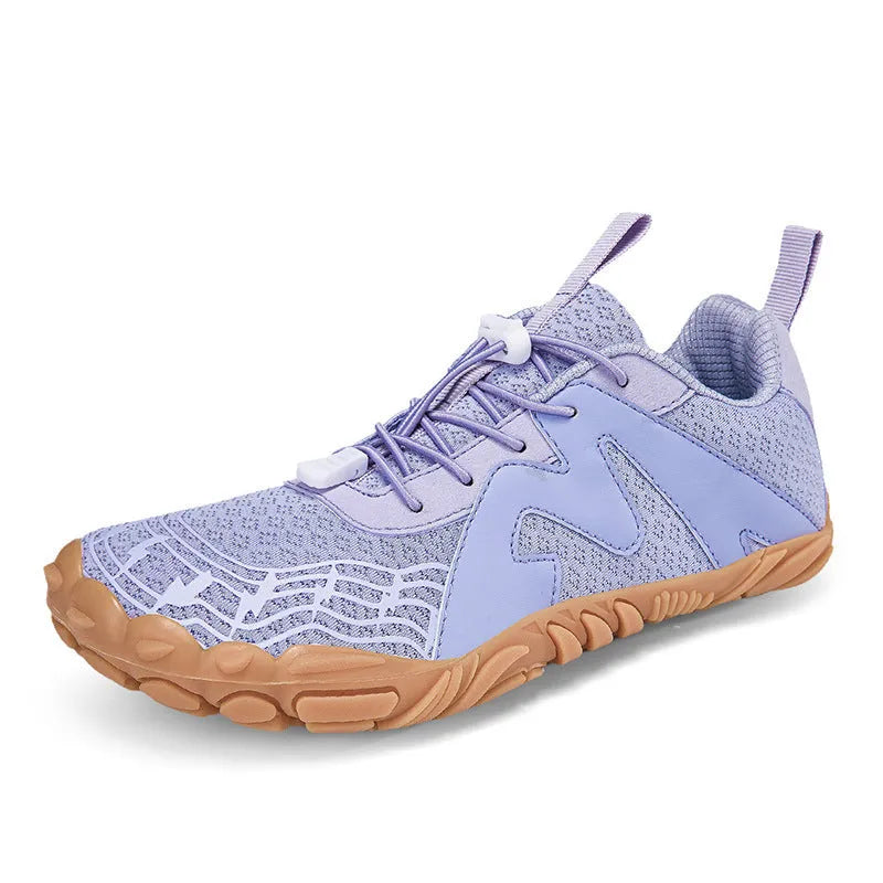 Couple sports climbing shoes with Flyknit lining and rubber sole in multiple colours.