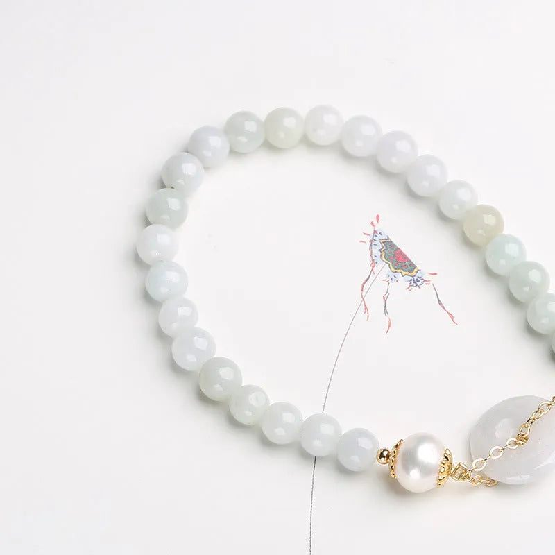 Geometric jade pendant pearl bracelet with peace buckle clasp in national style design