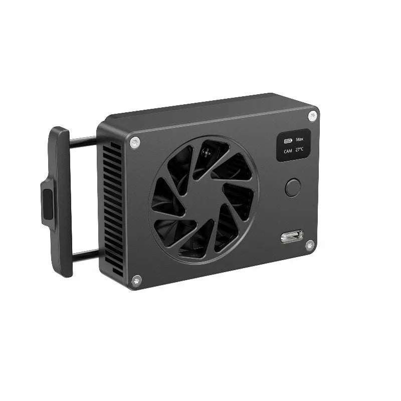 Black aluminium PC cooling radiator with power cord, dimensions 89x52mm