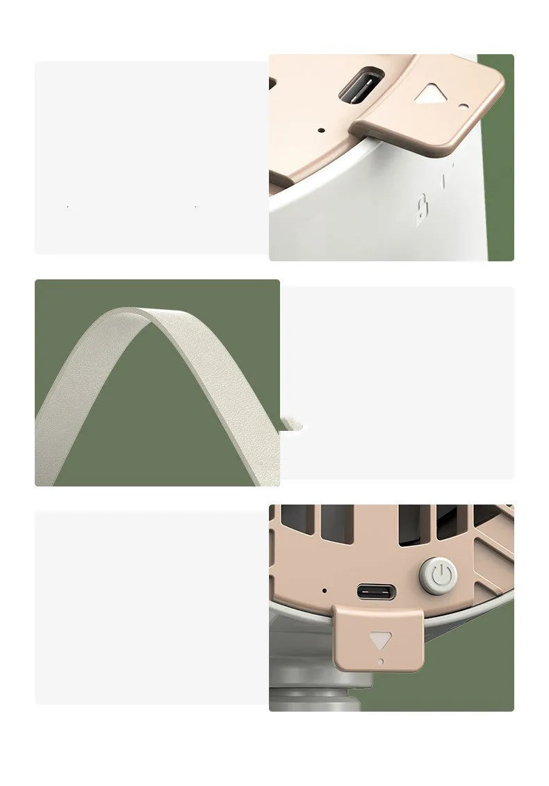 Milky white portable desktop exhaust fan with tripod stand and removable filter for kitchen smoke extraction