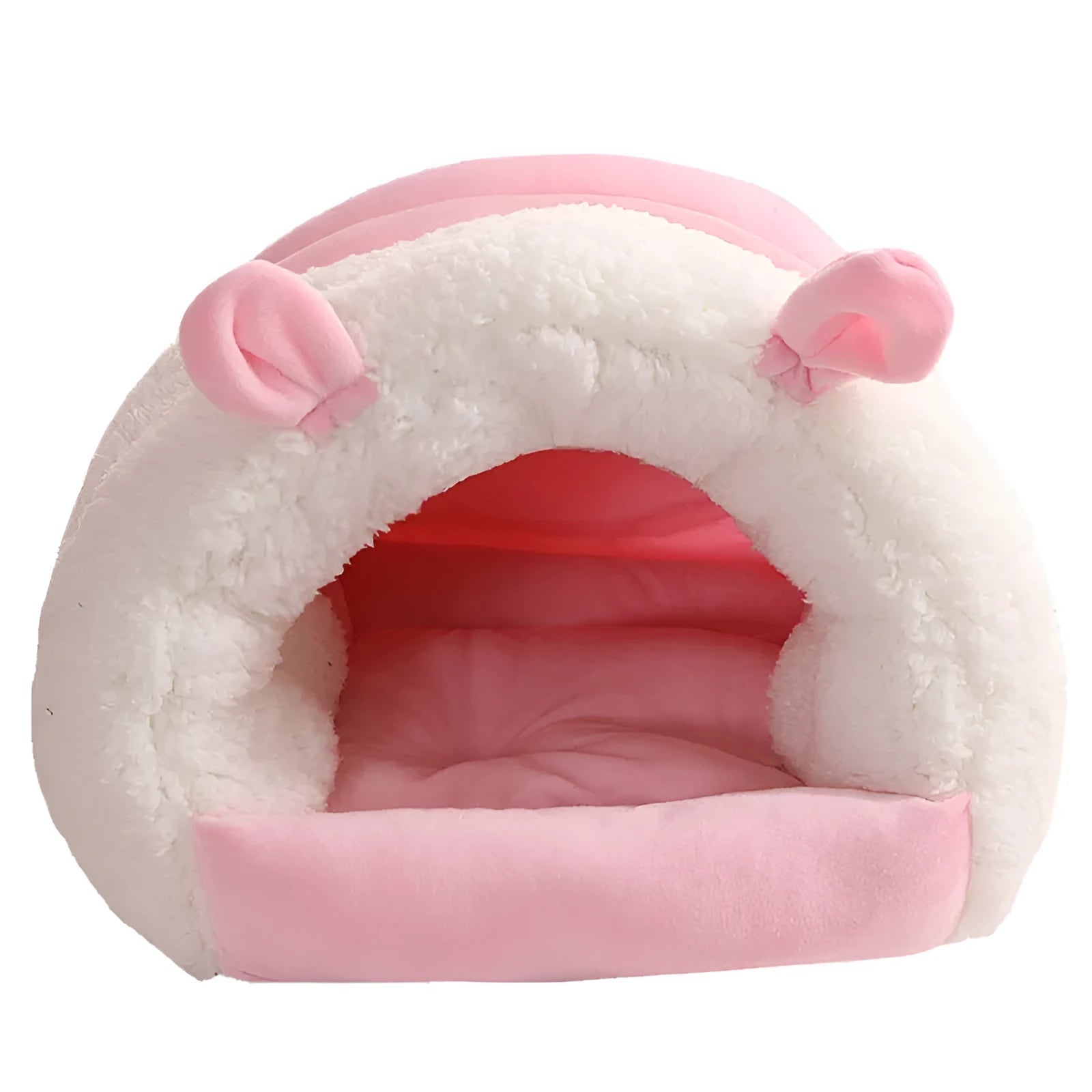 Blue enclosed cat nest with a soft fleece interior and a removable cushion, shown next to a ruler indicating its 40cm by 50cm size.