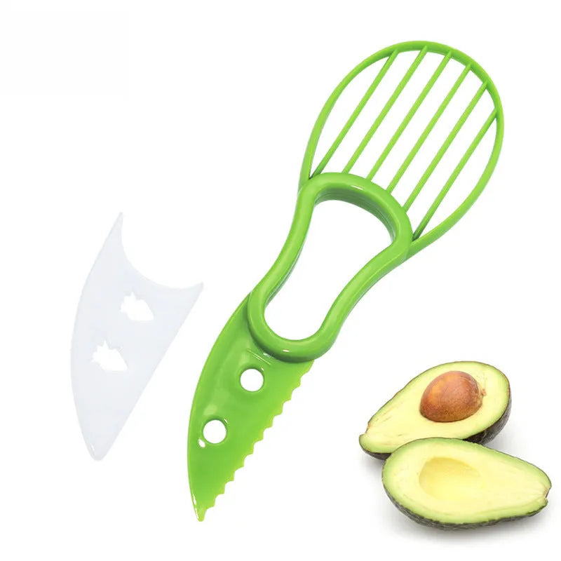 Multifunctional avocado knife in green and orange colours made of polypropylene