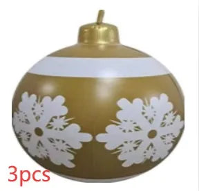 Large red and white striped inflatable PVC Christmas ball ornament with a 60cm diameter.