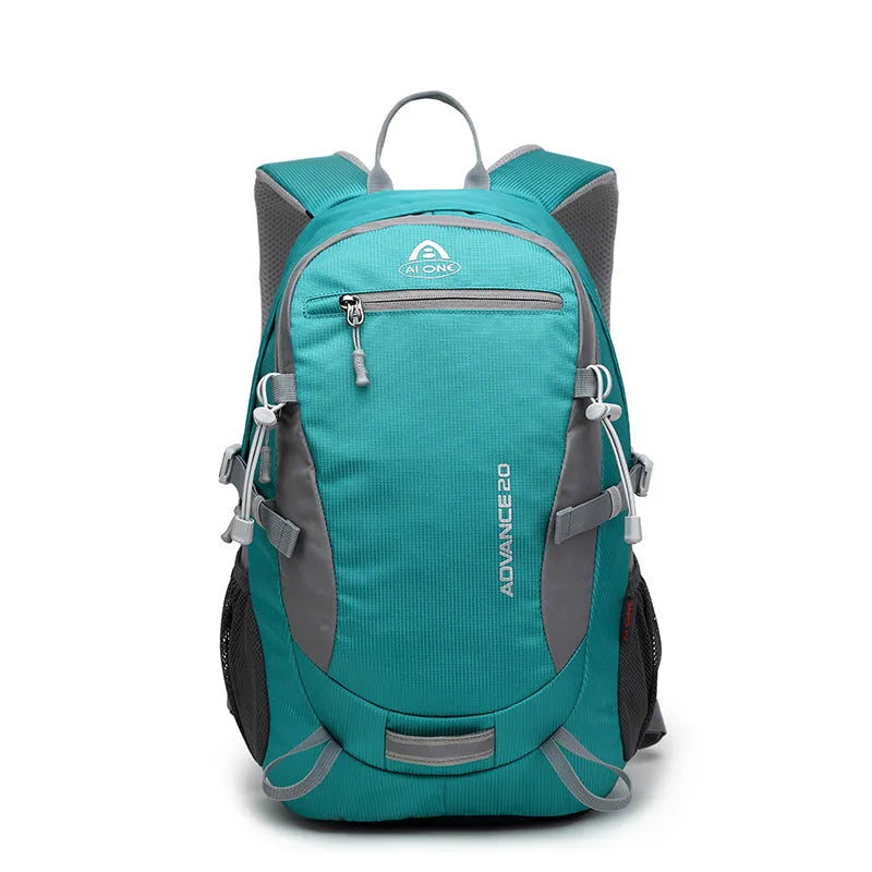 20-litre backpack shown in available colours: black, blue, green, orange, red, rose red, turquoise
