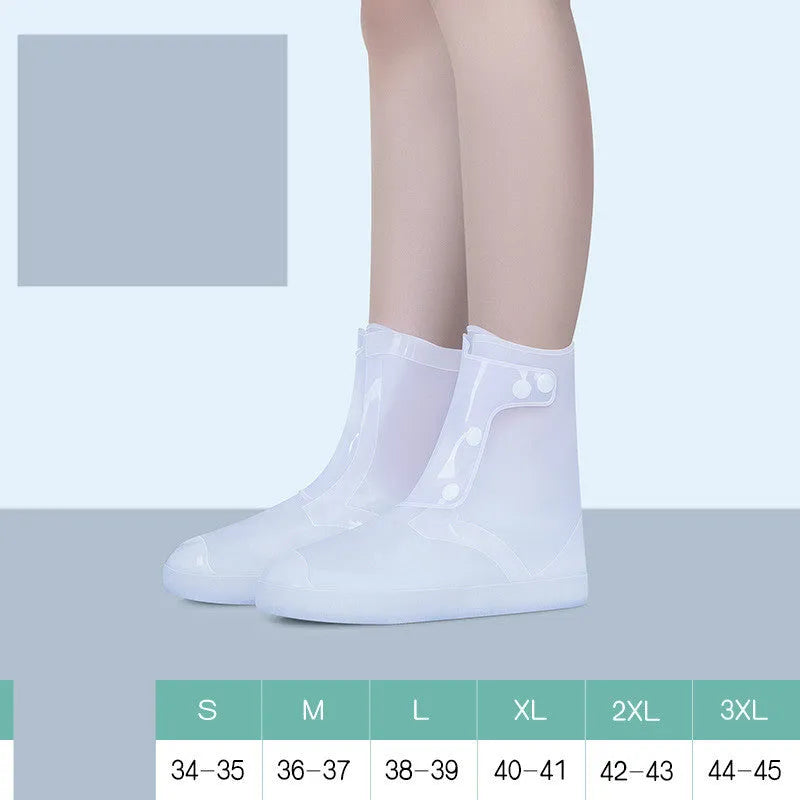 White PVC high top reusable women's water resistant shoe covers with anti-skid sole