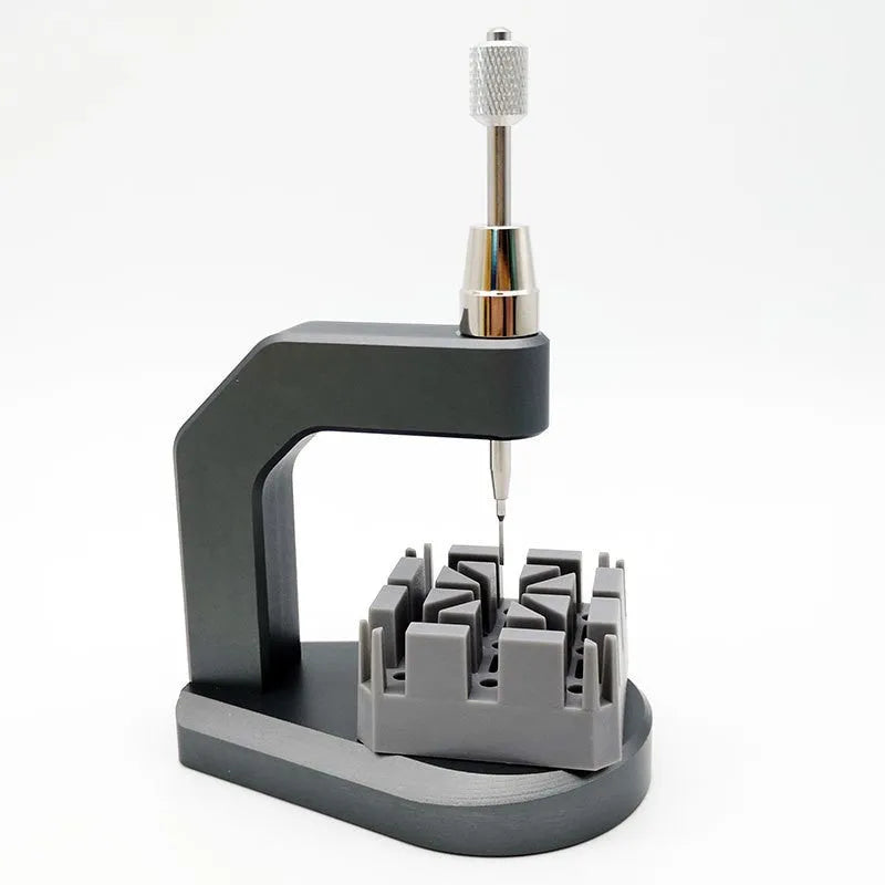 Silver multi-purpose press strap removal tool made from tool steel for watch and electronics repair