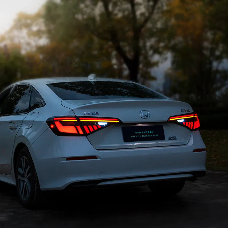 11th Generation Honda Civic black and red modified LED taillight assembly with dynamic streamer indicators