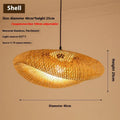 Chinese Zen style bamboo chandelier with a large 40cm diameter shell shade