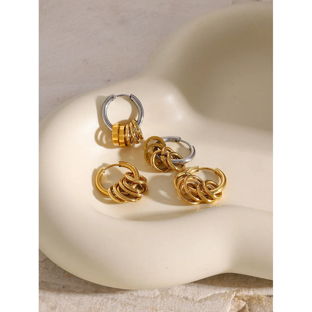 Stainless steel ins-style earrings with electroplated colour finish, available in two colour variations