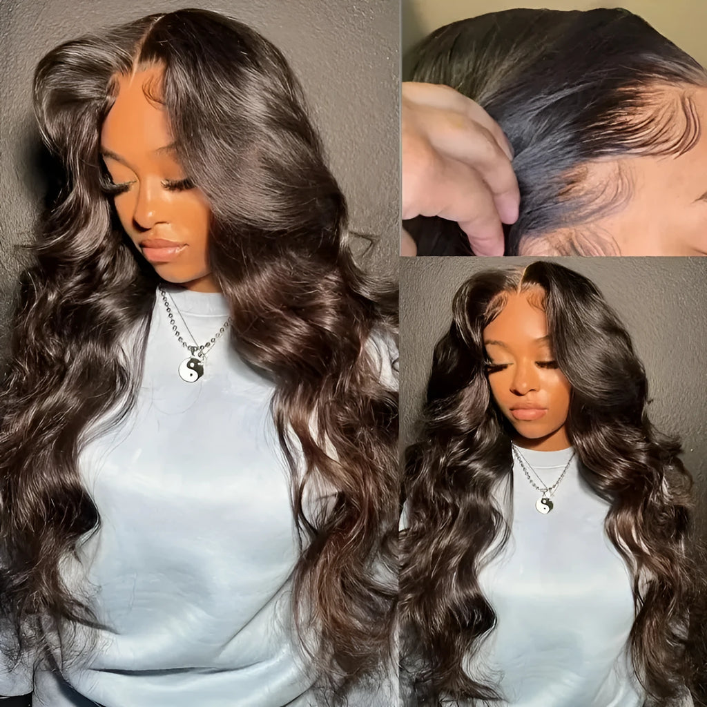 Dark brown front lace wig with long curly hair and side bangs in European fashion style