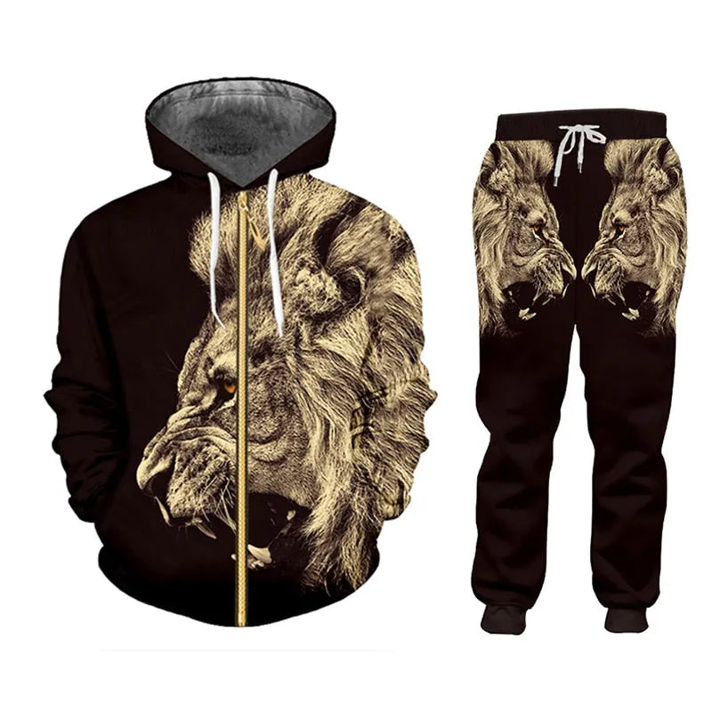 Men's casual tracksuit with hoodie and pants, digital print, goose down fill, available in sizes S to 6XL