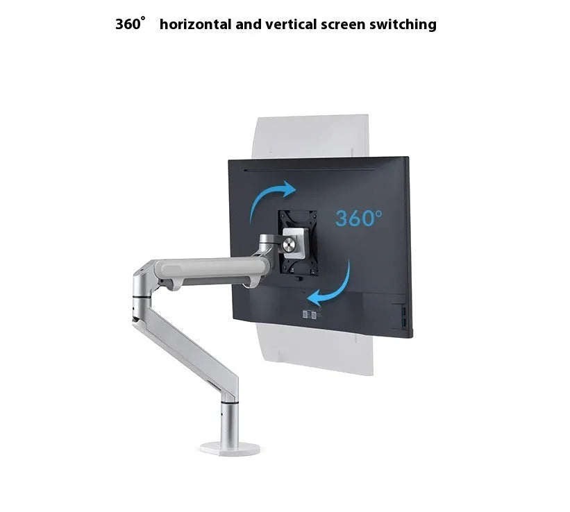 Silver aluminium laptop stand with air pressure arm bracket and rotating platform