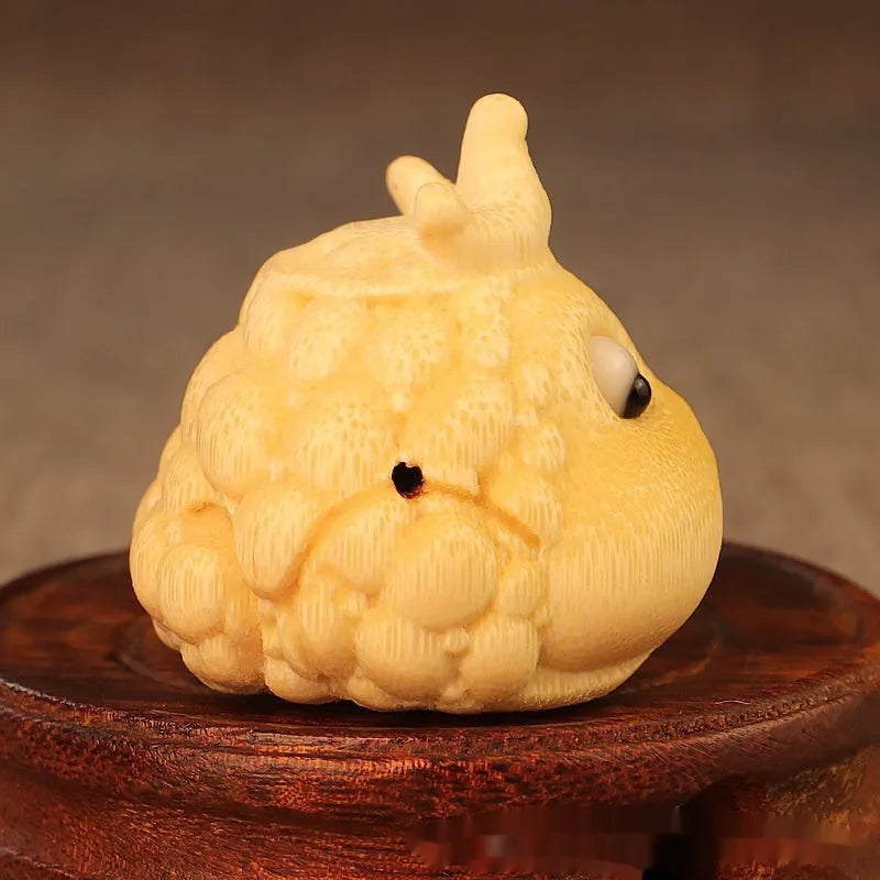 Solid bamboo carving of a cute crown princess toad ornament with 5.0 live eye size.