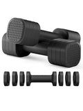 Pink and black detachable slim fit dumbbell set for women's fitness on a grey background.