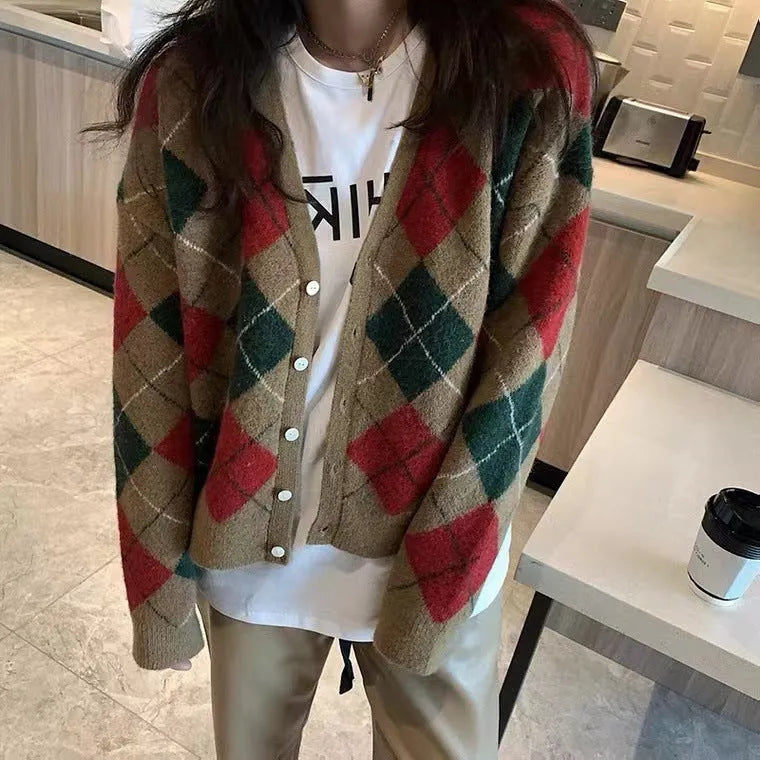 Women's acrylic knitted cardigan coat in macaron colours including pink, green, and khaki, regular sleeve, casual style.