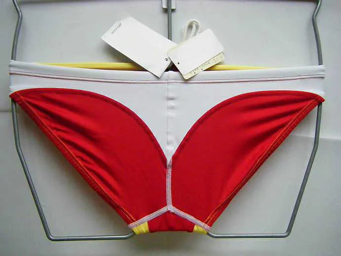 Men's red white yellow classic swim briefs nylon spandex beach swimwear