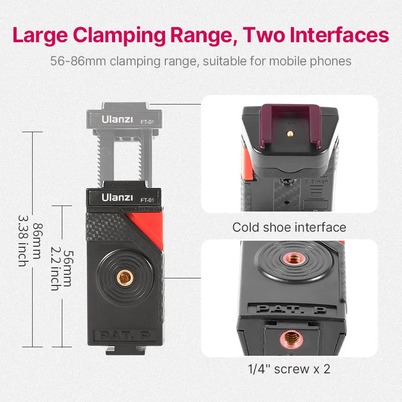 Black aluminium mobile phone tripod set with adjustable legs and phone clip attached