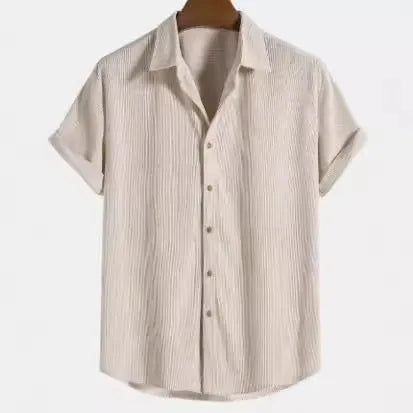 Casual short-sleeved men's cardigan shirt in polyester fabric available in multiple colours