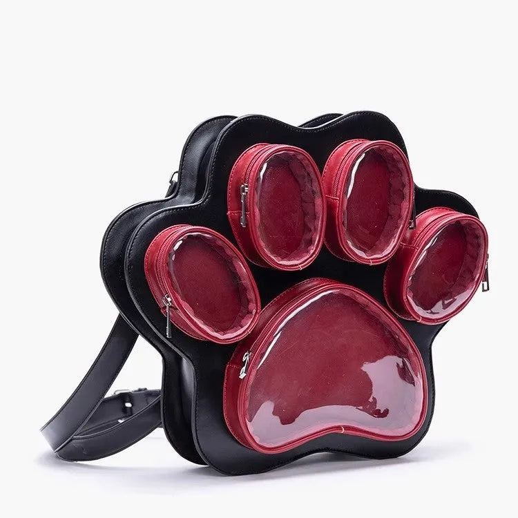 Multi-layer cat paw Japanese ladies' bag in black pink with love stitches and waterproof PU outer